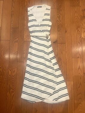 ViX Paula Hermanny White and Navy Stripe Wrap Dress